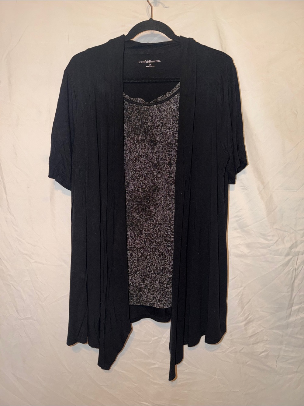 croft & barrow Black Open-Front Cardigan with Patterned Tank